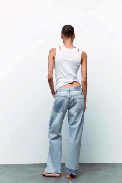Quần jean suông denim phối dáng dài Zara curve leg cho nữ