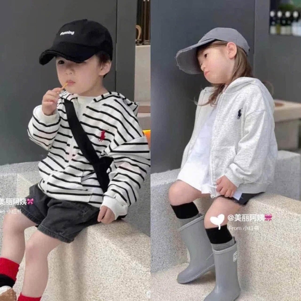 Áo khoác nỉ có mũ 4 màu kẻ, xám đậm, xám nhạt, navy