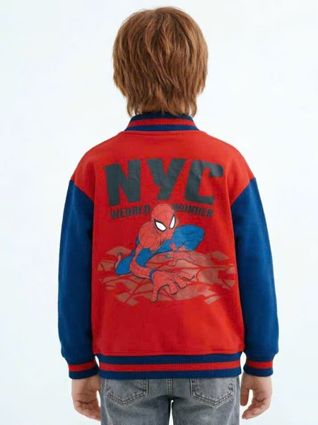 Áo khoác bomber nỉ da cá Spiderman Marvel đỏ xanh