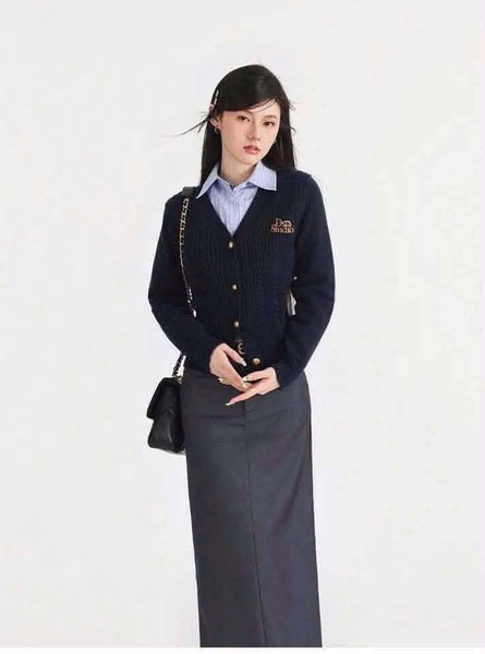Cardigan Dessuu Len vặn thừng xanh navy