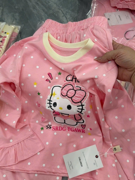 Bộ dài tay Hello Kitty Chilling24 3 màu hồng, be, xám