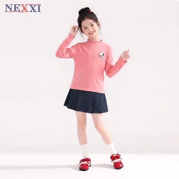 Áo Snoopy Nexxi màu HỒNG ĐẬM thun gân dài tay cổ bèo 2 phân