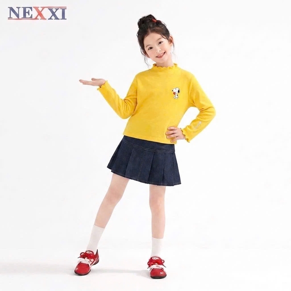Áo Snoopy Nexxi màu VÀNG thun gân dài tay cổ bèo 2 phân