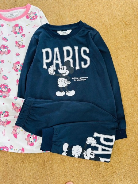 Bộ dài tay cotton Hiunikids 6 mẫu bé trai, bé gái Melody, Kitty, Mickey Paris, Thỏ