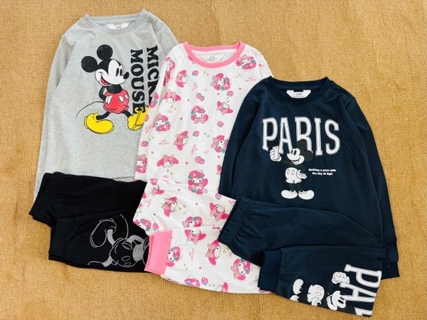 Bộ dài tay cotton Hiunikids 6 mẫu bé trai, bé gái Melody, Kitty, Mickey Paris, Thỏ