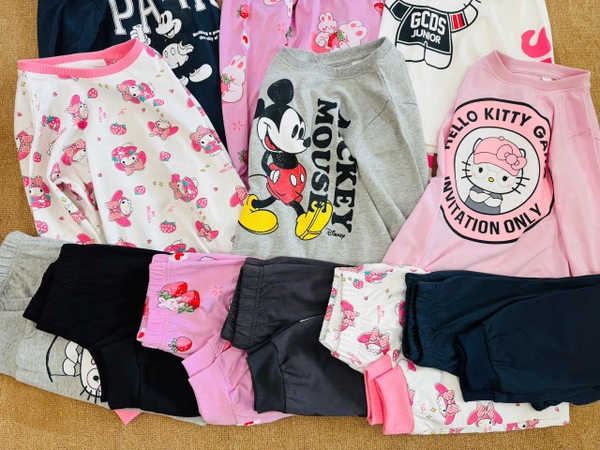 Bộ dài tay cotton Hiunikids 6 mẫu bé trai, bé gái Melody, Kitty, Mickey Paris, Thỏ