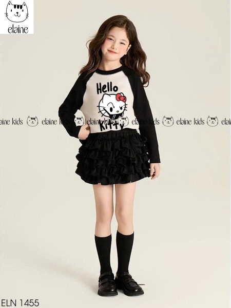Bộ dài tay chân váy tầng Hello Kitty Elaine màu đen