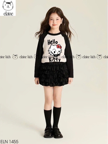 Bộ dài tay chân váy tầng Hello Kitty Elaine màu đen