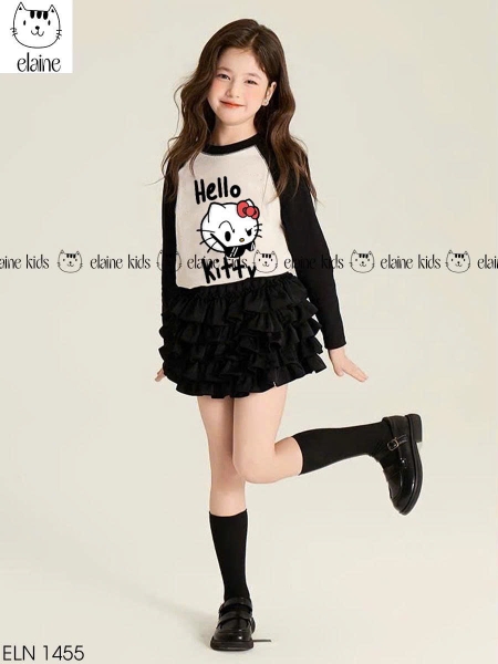 Bộ dài tay chân váy tầng Hello Kitty Elaine màu đen