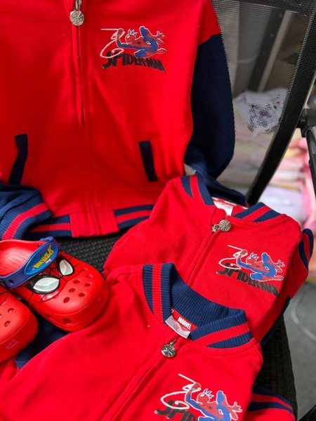 Áo khoác bomber nỉ da cá Spiderman Marvel đỏ xanh