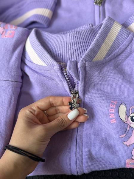 Áo khoác bomber nỉ da cá Stitch Disney tím