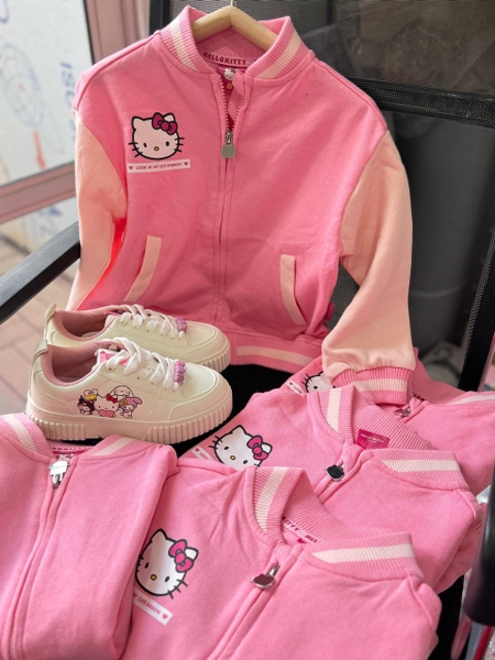 Áo khoác bomber nỉ bông Hello Kitty hồng