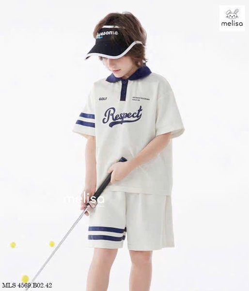 Bộ polo Golf cộc tay Respect hãng Melisa màu TRẮNG mix quần sooc