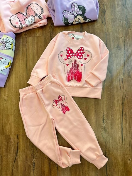 Bộ nỉ bé gái hãng Disney màu hồng mẫu Mèo Marie, lâu đài