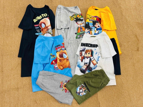 Bộ cotton H&M cộc tay bé trai mẫu Capybara, Minecraft, Dragon ball...