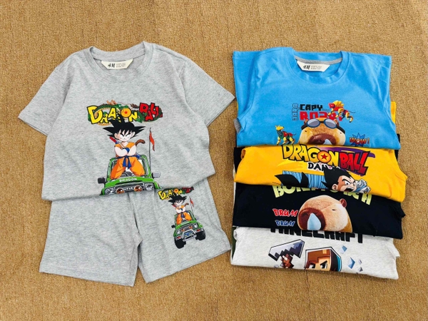 Bộ cotton H&M cộc tay bé trai mẫu Capybara, Minecraft, Dragon ball...