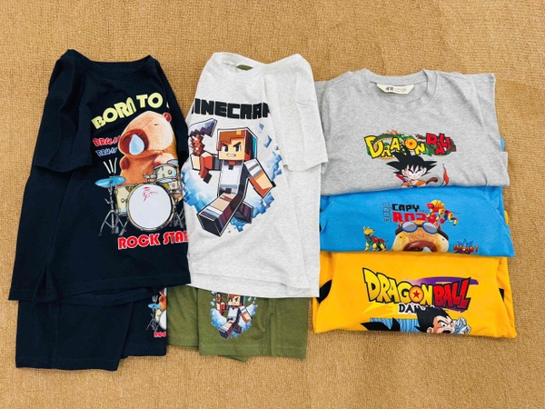 Bộ cotton H&M cộc tay bé trai mẫu Capybara, Minecraft, Dragon ball...
