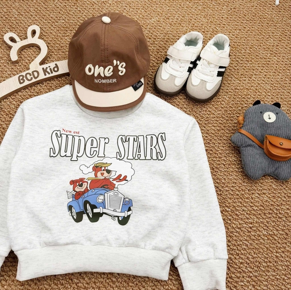 Áo nỉ 2 da Super Stars 2 màu nâu và trắng BCD KIDS