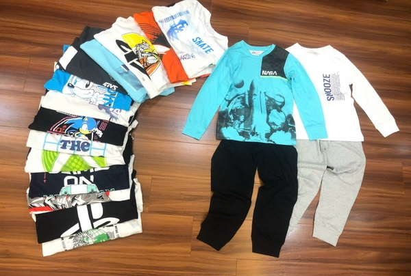 Bộ H&M nhiều mẫu Game, Sonic, Nasa, Snooze... cotton bé trai size đại thu đông 2024