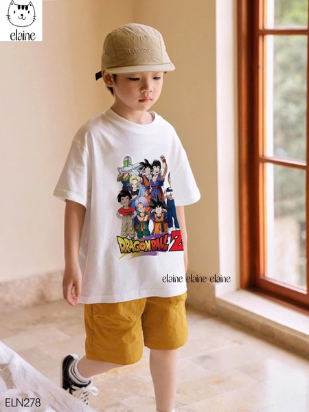 Bộ Dragon Ball Elaine áo cộc tay trắng mix quần short kaki vàng