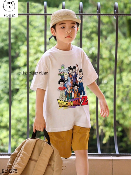 Bộ Dragon Ball Elaine áo cộc tay trắng mix quần short kaki vàng