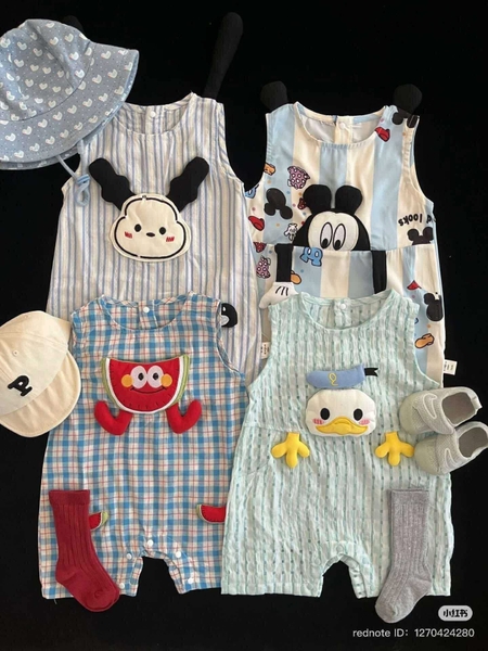 Bodysuit thô đũi 4 mẫu Puppy, Mickey, vịt Donald, dưa hấu