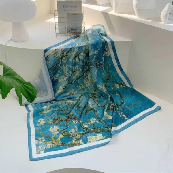 Khăn lụa vuông 90cm in tranh sơn dầu thời trang 8 mẫu