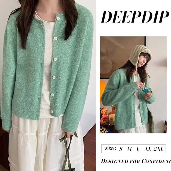 Áo khoác cardigan màu xanh Tiffany cúc gỗ