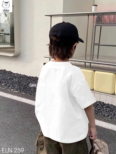 Bộ khủng long T-Rex áo cotton cộc tay TRẮNG quần kaki nâu Elaine