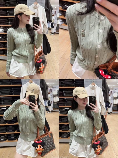 Áo cardigan len AIMÉE cổ tròn vặn thừng hoạ tiết gấu 5 màu