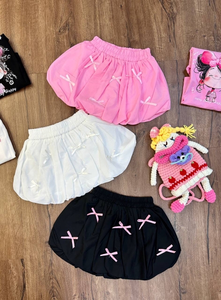 Chân váy bí Size 9-13Y hãng Winwin đính nơ 3 màu đen, trắng, hồng