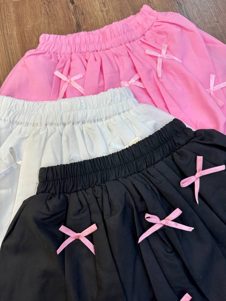 Chân váy bí Size 1-8Y WinWin đính nơ 3 màu đen, trắng, hồng