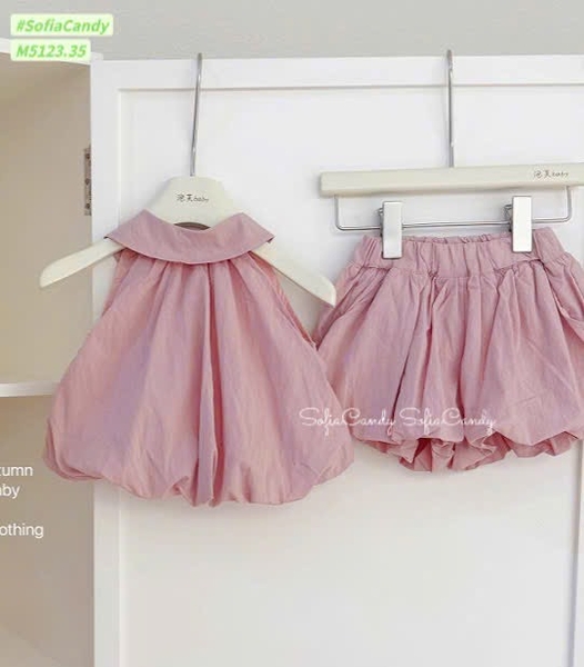 Bộ áo sát nách TÍM HỒNG mix quần chân váy bí Mia Kids