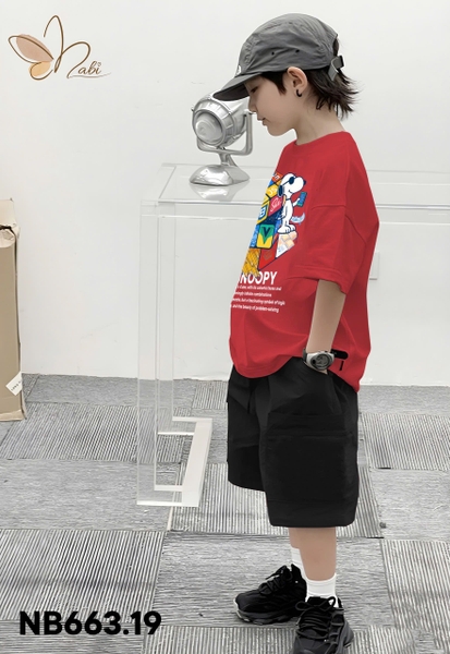 Bộ cộc tay Snoopy Rubik Nabi áo ĐỎ quần short đen