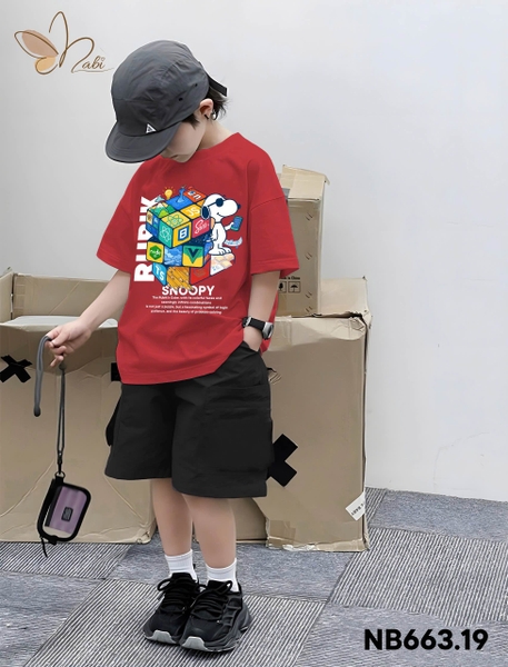 Bộ cộc tay Snoopy Rubik Nabi áo ĐỎ quần short đen