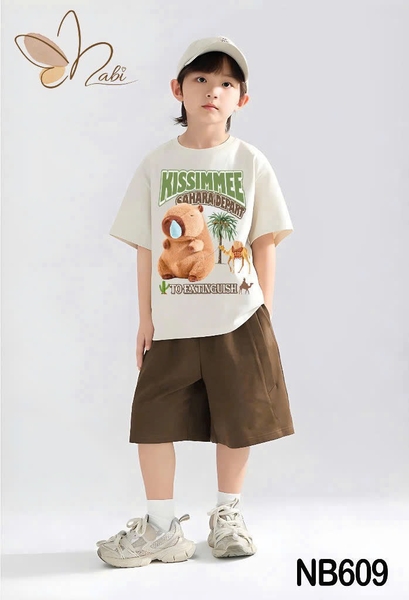 Bộ cộc tay Capybara Kissimmee Nabi áo trắng quần short nâu
