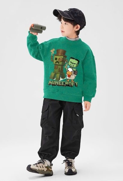 Bộ nỉ dài tay Minecraft Elaine áo xanh quần jogger đen