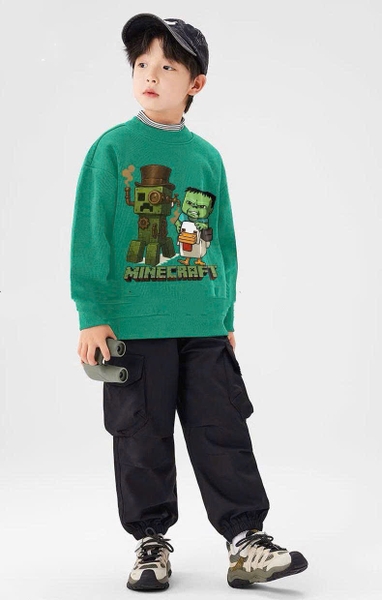 Bộ nỉ dài tay Minecraft Elaine áo xanh quần jogger đen