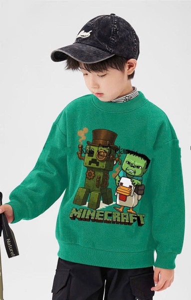 Bộ nỉ dài tay Minecraft Elaine áo xanh quần jogger đen