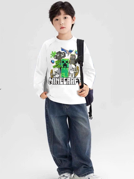 Bộ cotton Minecraft Elaine áo dài tay trắng quần jean