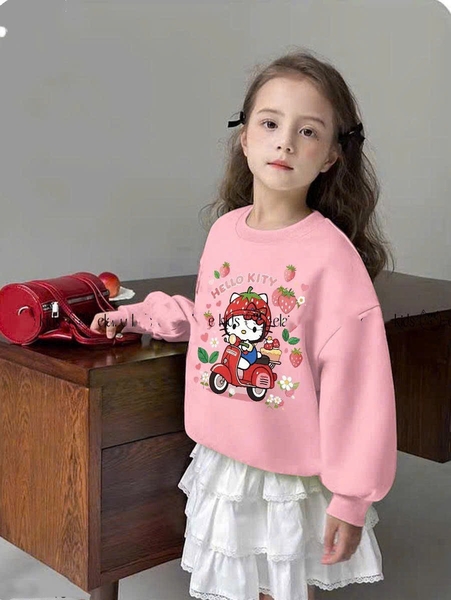 Bộ nỉ Hello Kitty Elaine dâu áo hồng cam chân váy trắng 3 tầng
