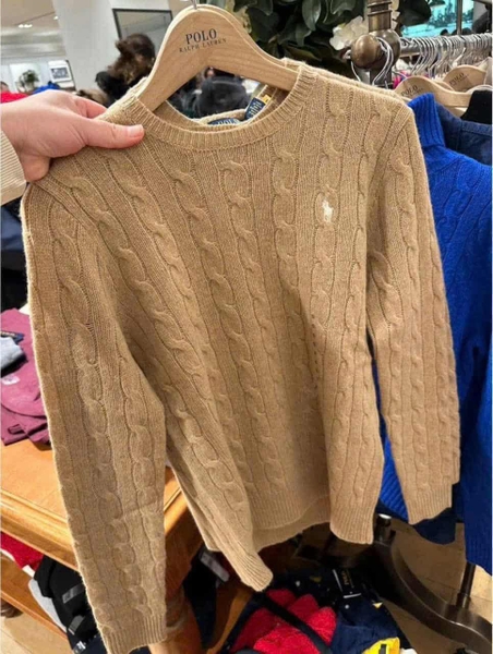 Áo len dài tay Polo Palph Lauren dệt kim thêu ngựa 3 màu navy, trắng, nâu