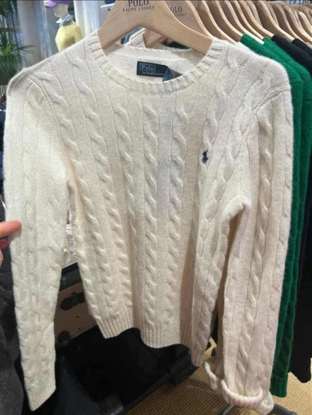 Áo len dài tay Polo Palph Lauren dệt kim thêu ngựa 3 màu navy, trắng, nâu