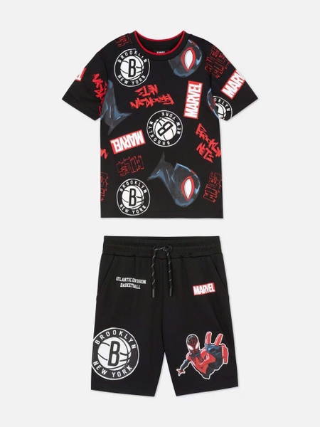 Bộ cộc tay thoáng khí Primark Spiderman Brooklyn Nets màu ĐEN