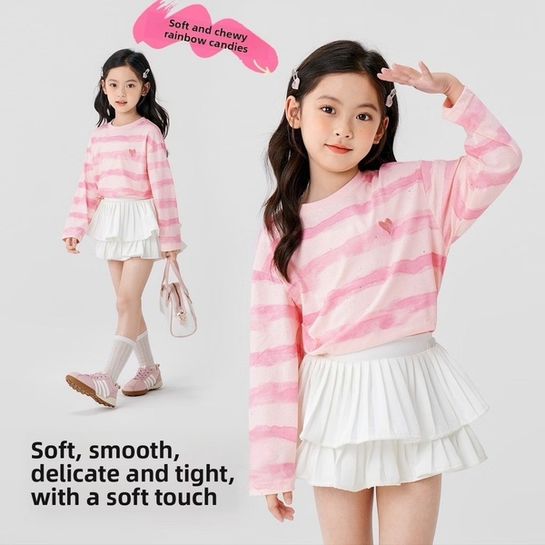 Áo cotton dài tay loang hồng thêu trái tim hãng Hone baby
