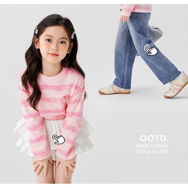 Áo cotton dài tay loang hồng thêu trái tim hãng Hone baby