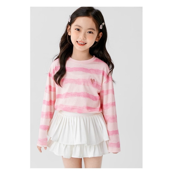 Áo cotton dài tay loang hồng thêu trái tim hãng Hone baby