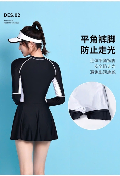 Bộ bơi dáng váy đen TOGETHER Yuke phối trắng dài tay