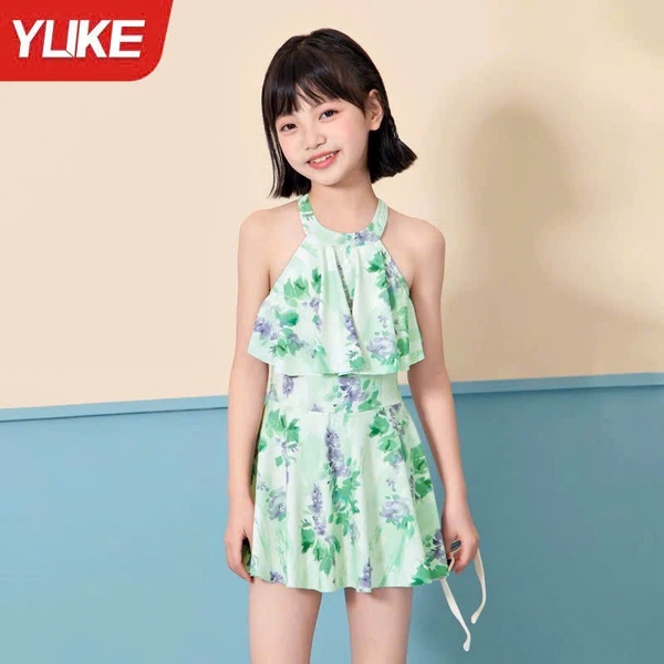 Váy bơi Yuke 2 dây xanh hoa tím cho bé gái
