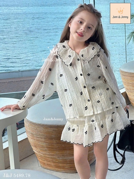 Set 3 món voan hãng JAM&JENNY màu be gồm sơ mi dài tay, áo hai dây, chân váy thêu hoa đen